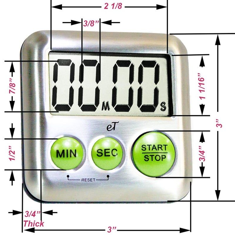 eTradewinds Elegant Digital Kitchen Timer Stainless Steel - Lime - Strong Magnetic Back - Kickstand - Loud Alarm - Large Display - Auto Memory - Auto Shut-Off (Lime) - Image 3